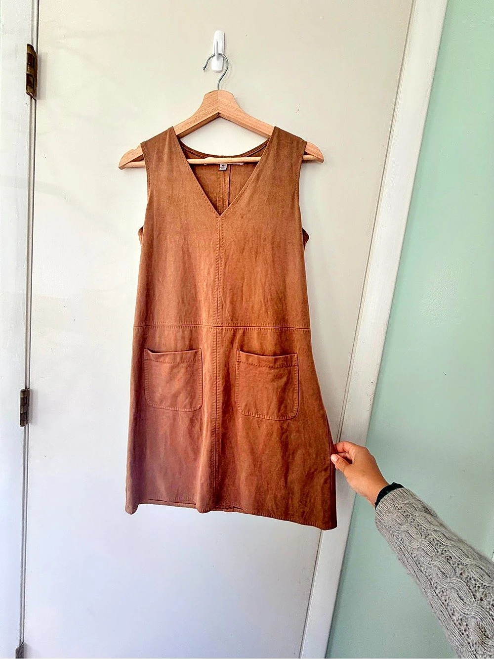 Max Studio Faux Suede V-Neck Shift Dress Brown Size XS